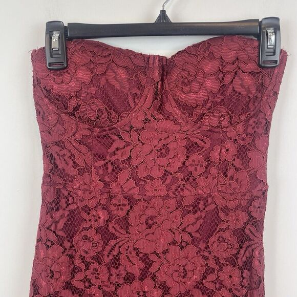 NWT Lulu's Divine Nights Burgundy Lace Strapless Midi Mermaid Dress Size M - Picture 10 of 10